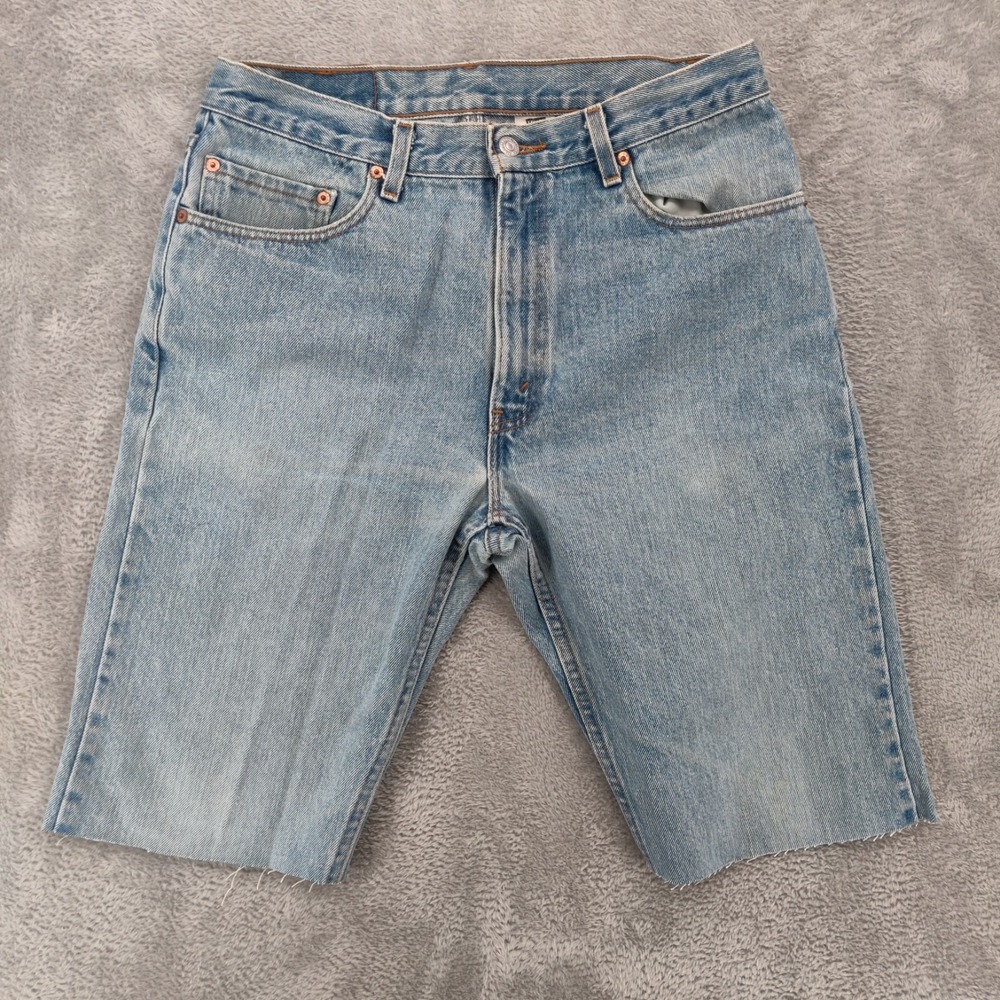 Vintage Levis 505 Shorts Men 34 Fits 32x12 Blue Cutoff Denim Button Fly 90s USA